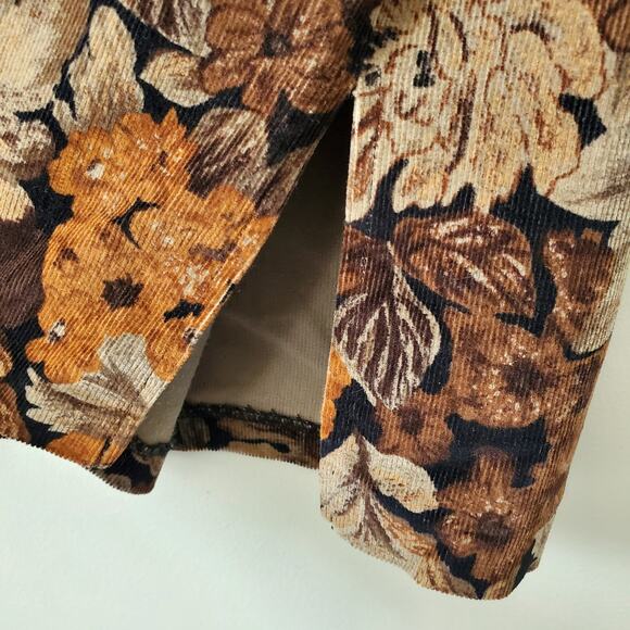 80s Brown Floral Corduroy Mini Skirt M Boho Prairie Cottagecore Goblincore - Picture 3 of 13